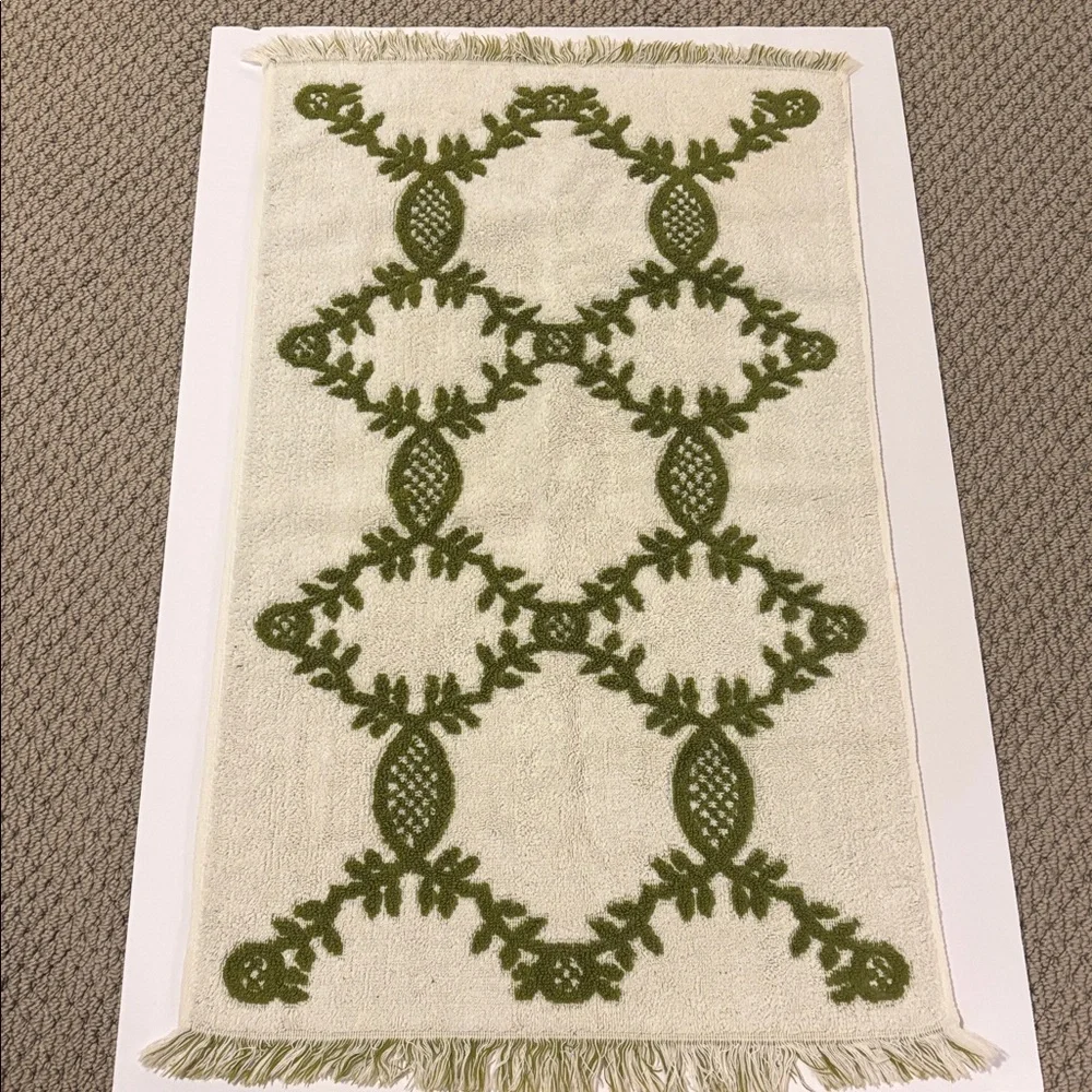 Vintage SEARS Royal Touch Hand Towels Green And White Cotton Mid Century Retro